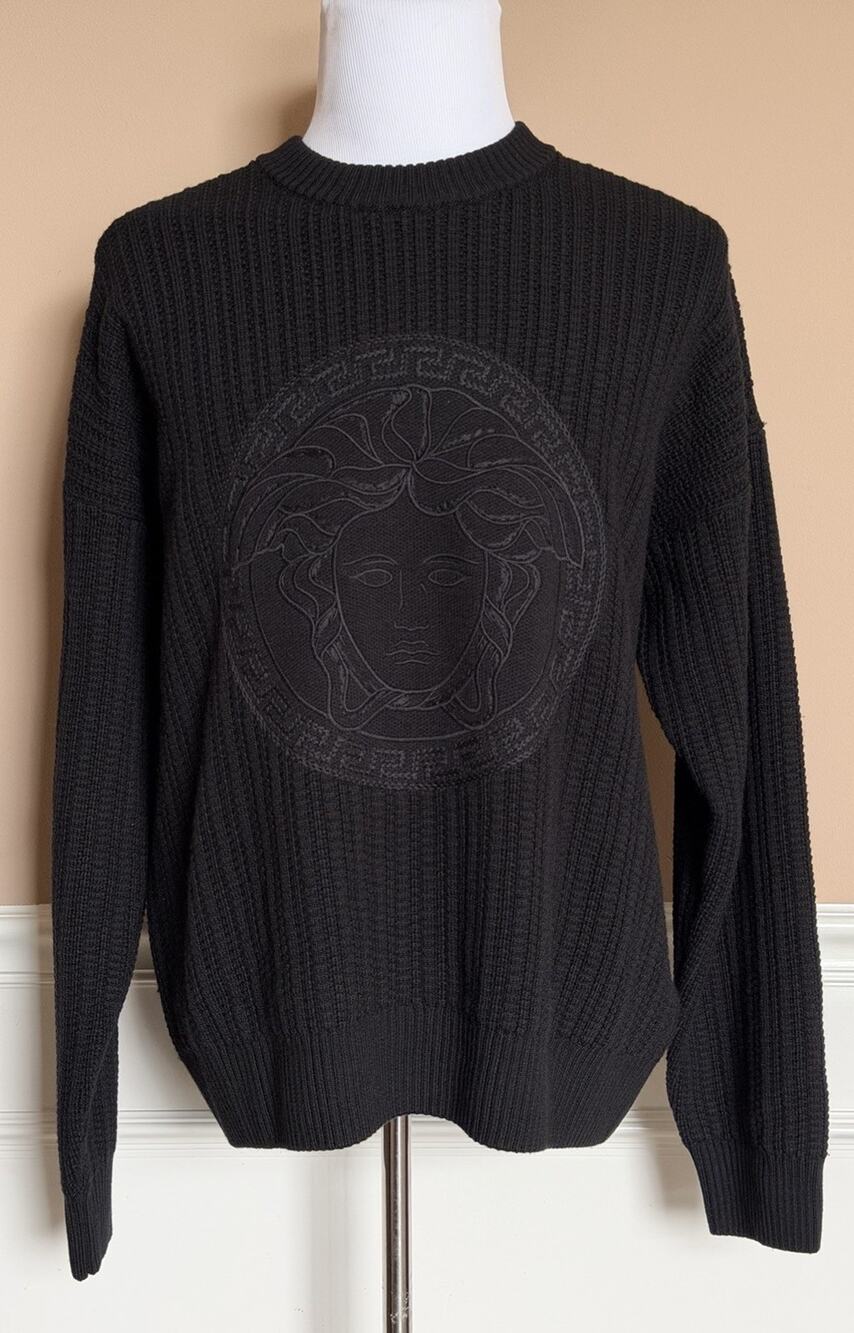 Versace Medusa Embroidered Knit Sweater Black 56 US (66 Eu) 1018402 IT NWT $1620